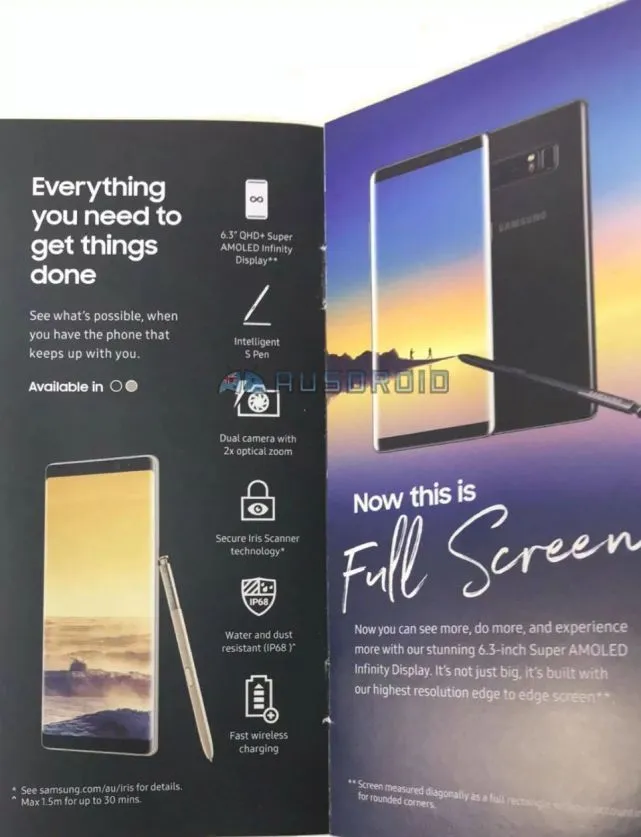 三星Note 8产品宣传册意外“偷跑”，国行版本或以6288元起售