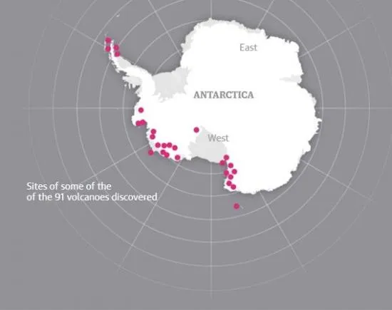 在南极的冰层下，科学家发现了地球上最大的火山区