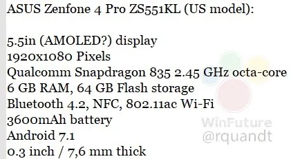 华硕ZenFone 4 Pro配置曝光：骁龙835+6G 4170元