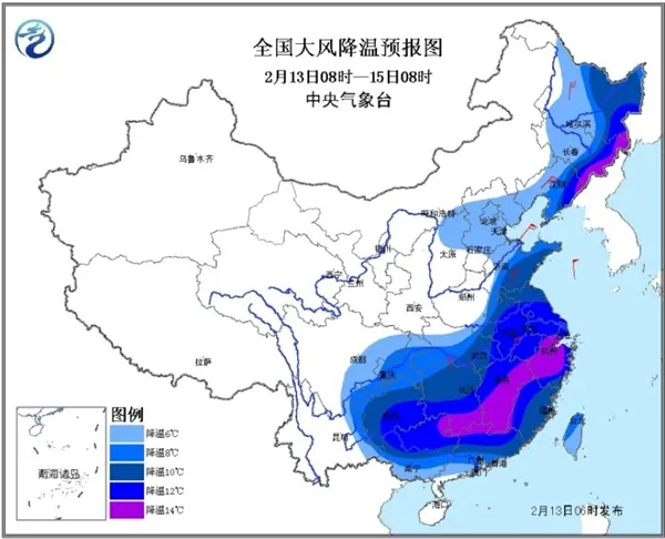 再度来袭！寒潮黄色预警：中东部强降温天气持续