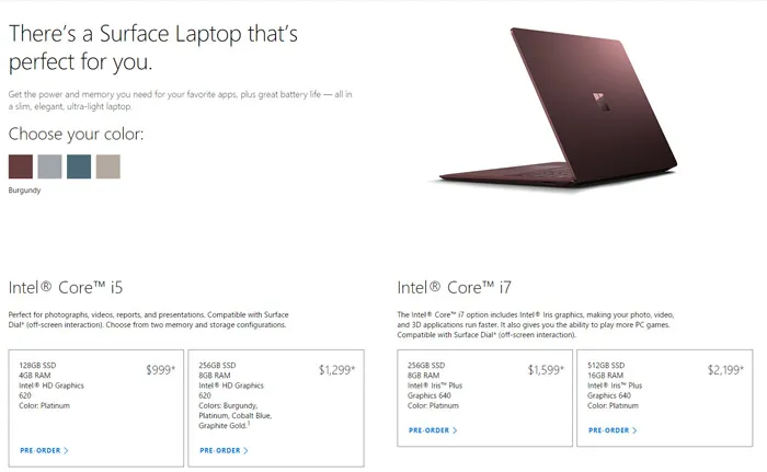 Surface Laptop已上架微软商城，顶配价格高达售价2199美元