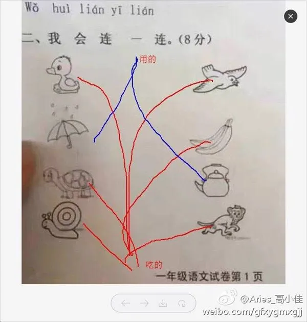 小学生求助一年连线题：大家看后画面混乱...