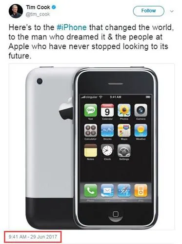 库克发推特纪念iPhone上市十周年 时间暗藏玄机