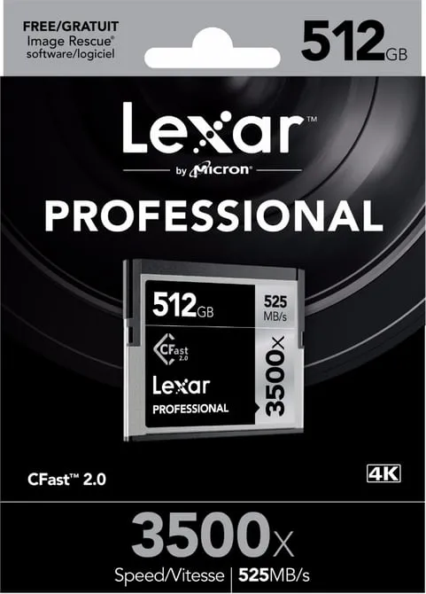 Lexar 发布 512GB 3500x CFast 2.0 存储卡新品: 读速525MB/s