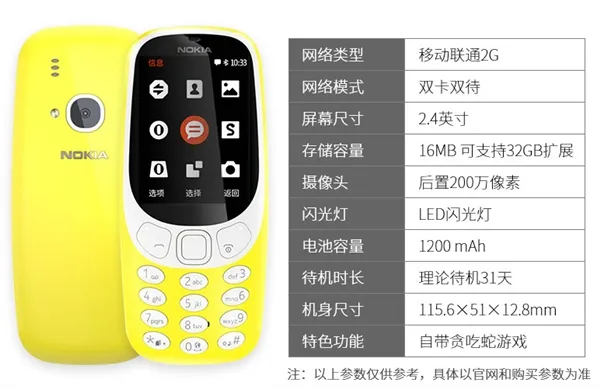 续航1个月！诺基亚3310复刻版正式开：399元备机首选