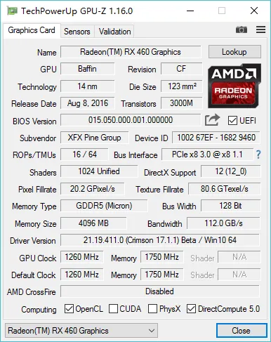 真正的Polaris 11核心，XFX RX 460超频版图赏