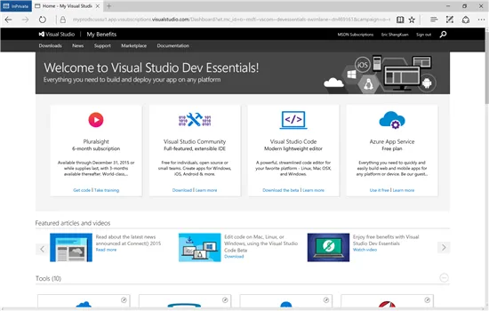 免费加入Visual Studio Dev Essentials计划，获开发工具与平台