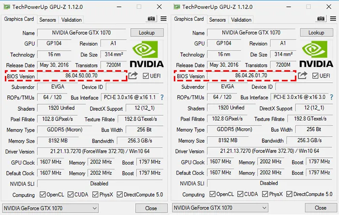 EVGA对旗下所有GTX 1070发布新BIOS，修复镁光显存超频问题