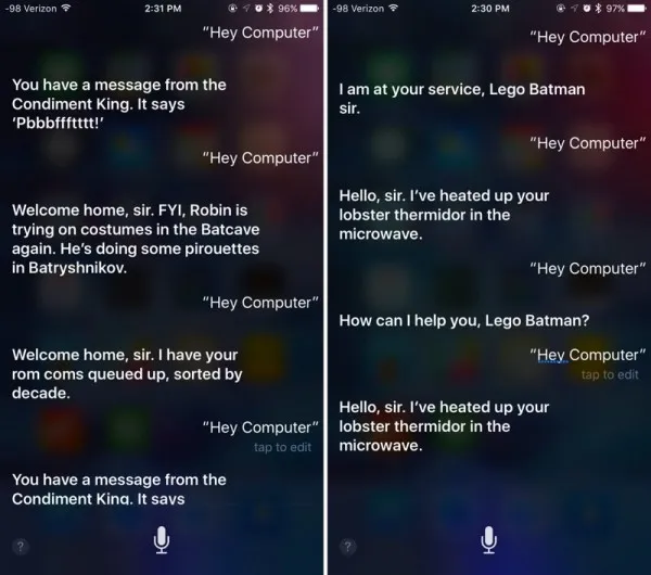 [图]Siri新增“Hey Computer”彩蛋：为乐高蝙蝠侠电影做宣传