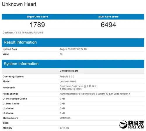 诺基亚8亮相GeekBench：运行Android 8.0系统