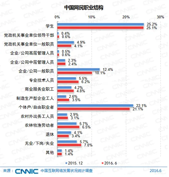 中国网民结构：仍然以年轻和中等学历为主