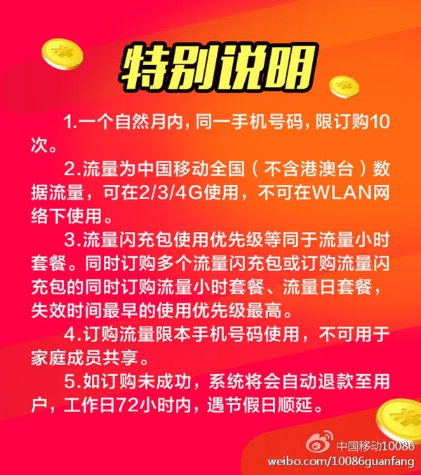 中移动推春节流量包：3元/1GB 1月27日-2月2日前有效