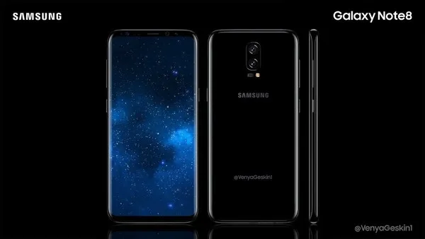 三星Note8概念图是这样：6.4英寸双摄像头