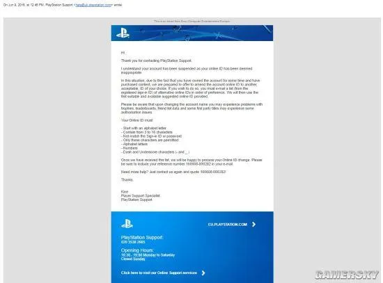 玩家ID太奇葩被索尼封号：游戏全作废