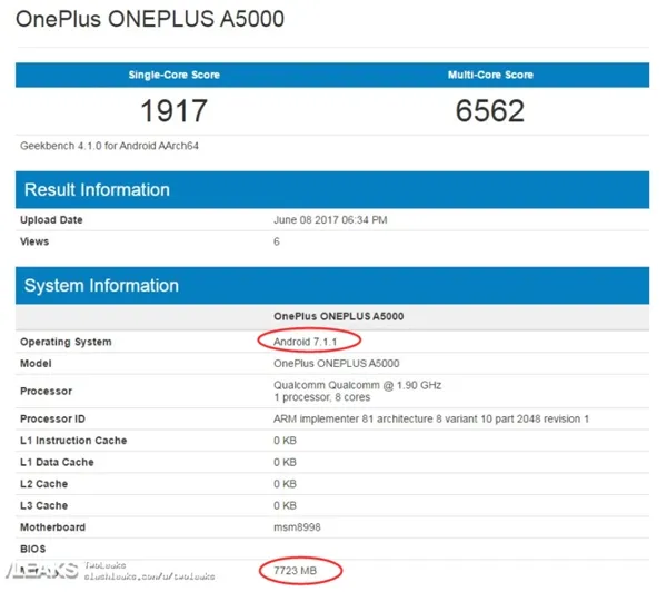 秒杀小米6！一加5现身GeekBench：骁龙835+8GB内存