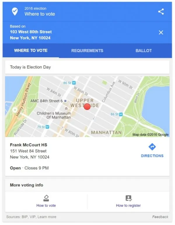 Google Maps让美国选民轻松地找到投票站