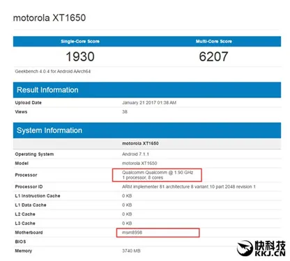 联想Moto Z新机跑分曝光：单核1900多核6200