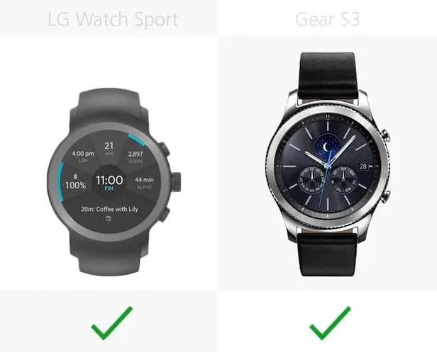 规格参数对比：LG Watch Sport VS 三星Gear S3