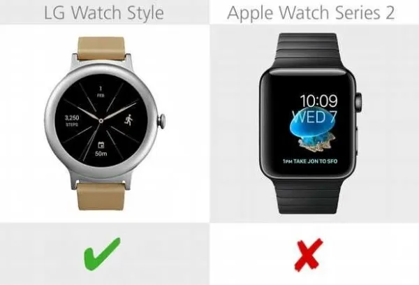 规格参数对比：LG Watch Style VS Apple Watch Series 2