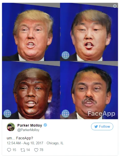 FaceApp推出“黑人”、“白人”和“亚洲人”滤镜