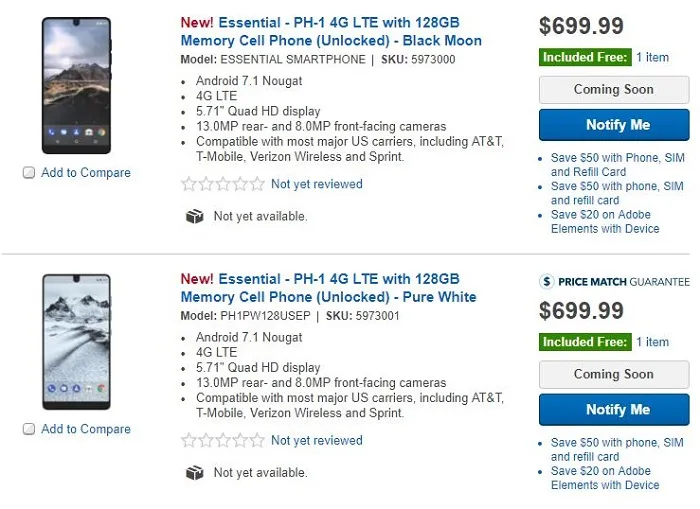 全面屏手机Essential Phone即将开卖，售价699.99美元