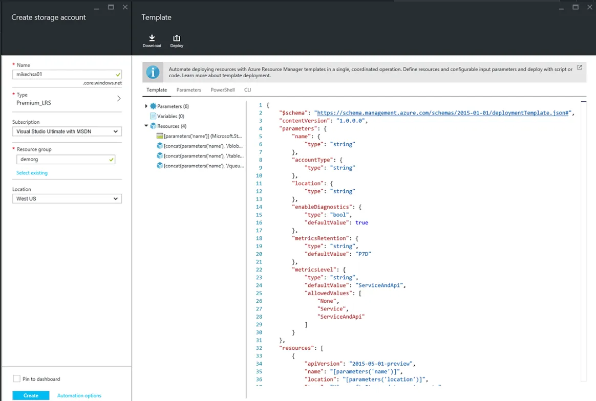 Azure Resource Manager内的范本汇出功能