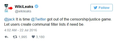 因忍受不了“网络封建主义” 维基解密威胁要打造自己的Twitter