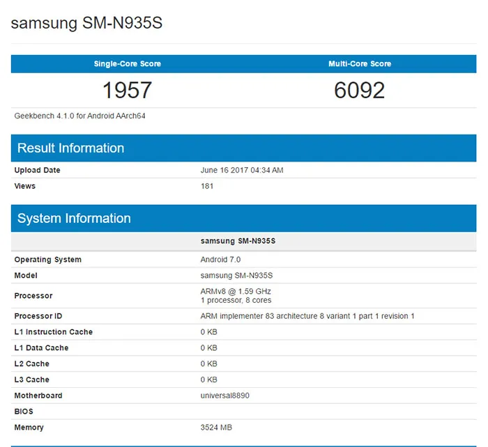 三星官翻的Galaxy Note7R跑分放出，Exynos 8890性能依旧不俗