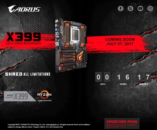 技嘉自曝AMD X399主板开售时间：16核锐龙顶级座驾