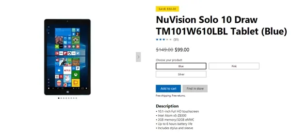 只要668元！NuVision Win10平板大降价：送手写笔/保护套