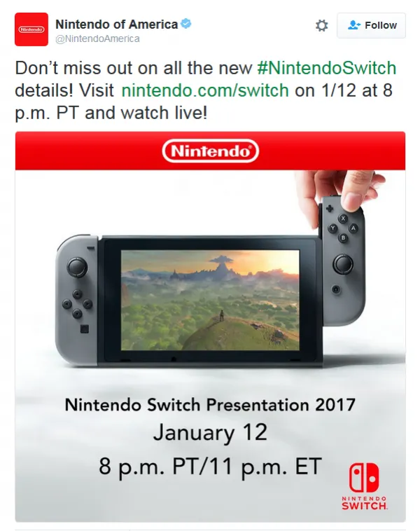 任天堂发推提醒1月12日请关注Switch特别演示会