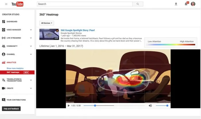 YouTube将面向VR视频创作者提供热图分析工具
