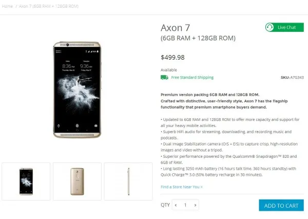 [图]限量版Axon 7发布：6GB+128GB组合 升级按压屏幕