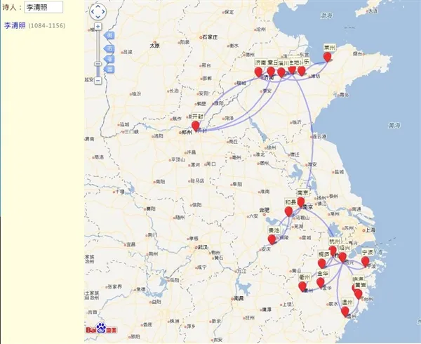 这个网站可以看到古代诗人轨迹地图 网友：李白这是在打野？