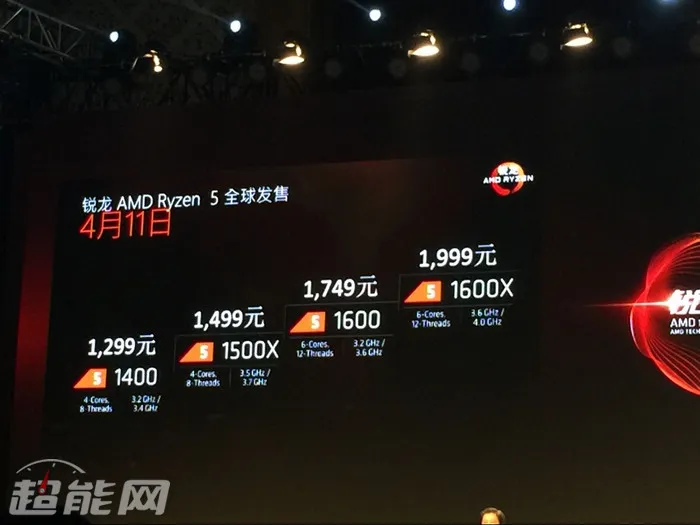 锐龙AMD Ryzen 5处理器4月11日发售，6核12线程只要1999元