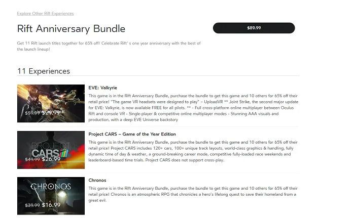 Oculus Rift上市一周年，旗下VR游戏开始特惠大庆：最低80% off