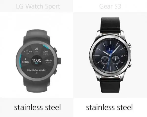 规格参数对比：LG Watch Sport VS 三星Gear S3