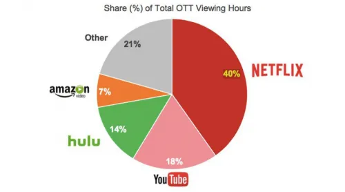 Netflix观看时长超过了Hulu、亚马逊和YouTube的总和