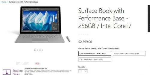 新Surface Book开卖 售价2399元