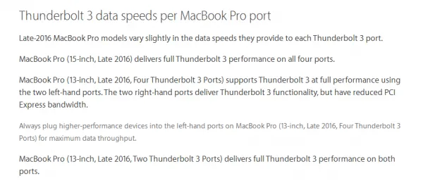 13寸 MBP 右侧两个 Thunderbolt 3 接口不是全速的