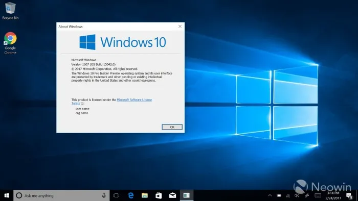 Windows 10 Build 15042发布：水印和过期时间已移除