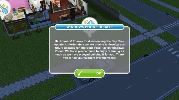 《模拟人生》免费版将不再为Windows Phone提供更新