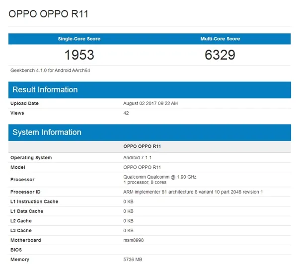 骁龙835版OPPO R11现身跑分网站：这可能是《王者荣耀》玩家的锅