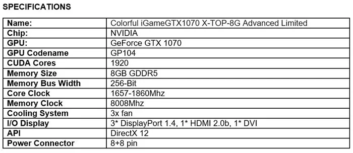 七彩虹推出Advanced Limited版GTX1070，外观更具质感