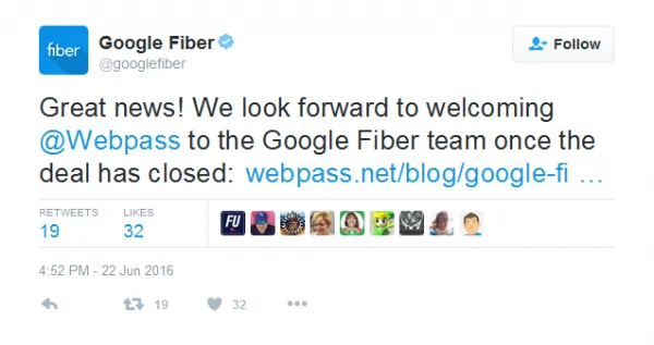 Google Fiber宣布收购网络服务提供商Webpass