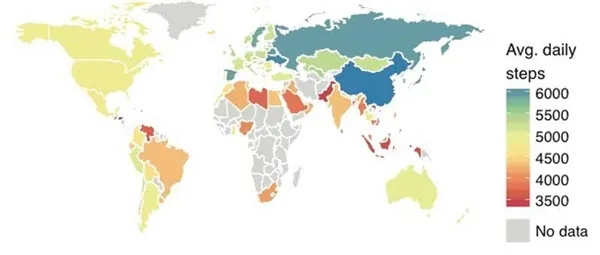 全球走路地图公布：中国夺冠/平均步数和肥胖没关系