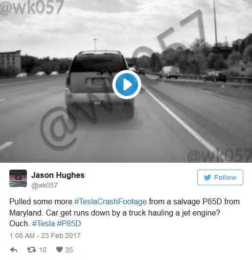 最新公布视频展示Model 3如何从可怕车祸中救下司机