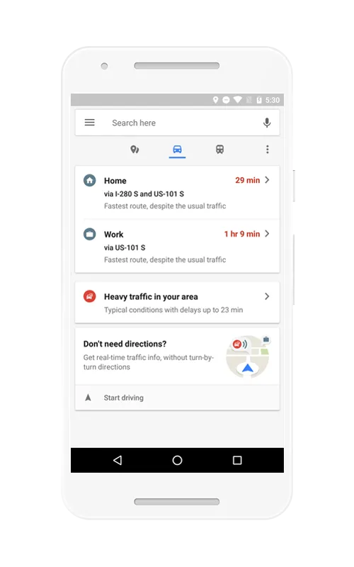 Android版Google地图采用全新设计可快速访问通勤信息