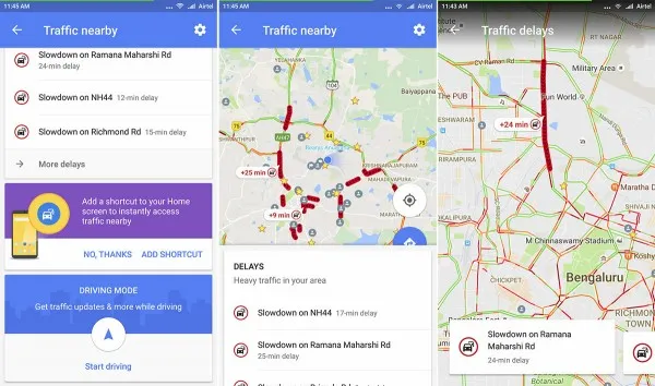 [图]Google Maps新增“Traffic Nearby”功能：实时显示附近拥挤街道