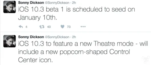 苹果爆料大神曝iOS 10.3首个beta : 新增剧场模式